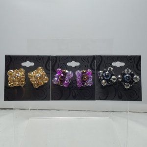 3 for $27 beaded stone earrings 3 colors fuschia-charcoal-gold pierced